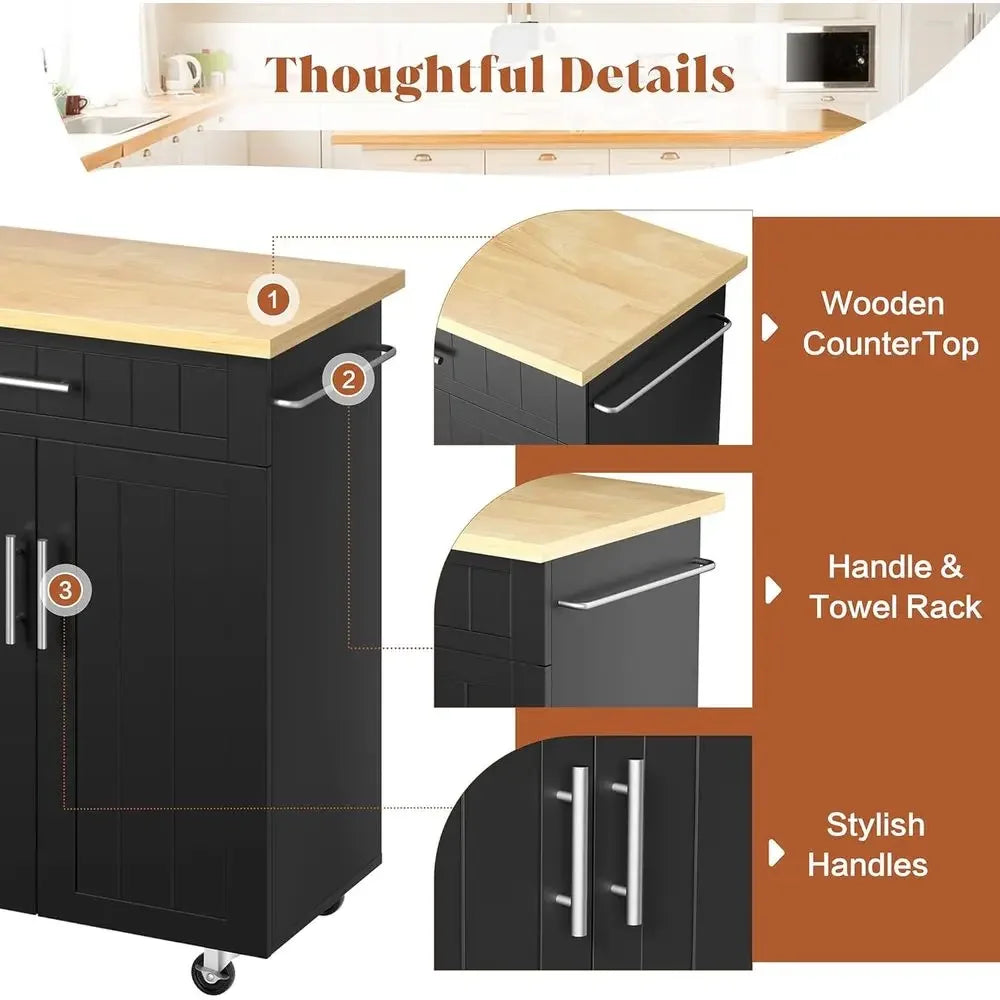 JY QAQA 26" Kitchen Island on Wheels with Storage Cabinet Kitchen Cart Cabinet with Shelves, Cart Handle or Towel Rack or ree Mo