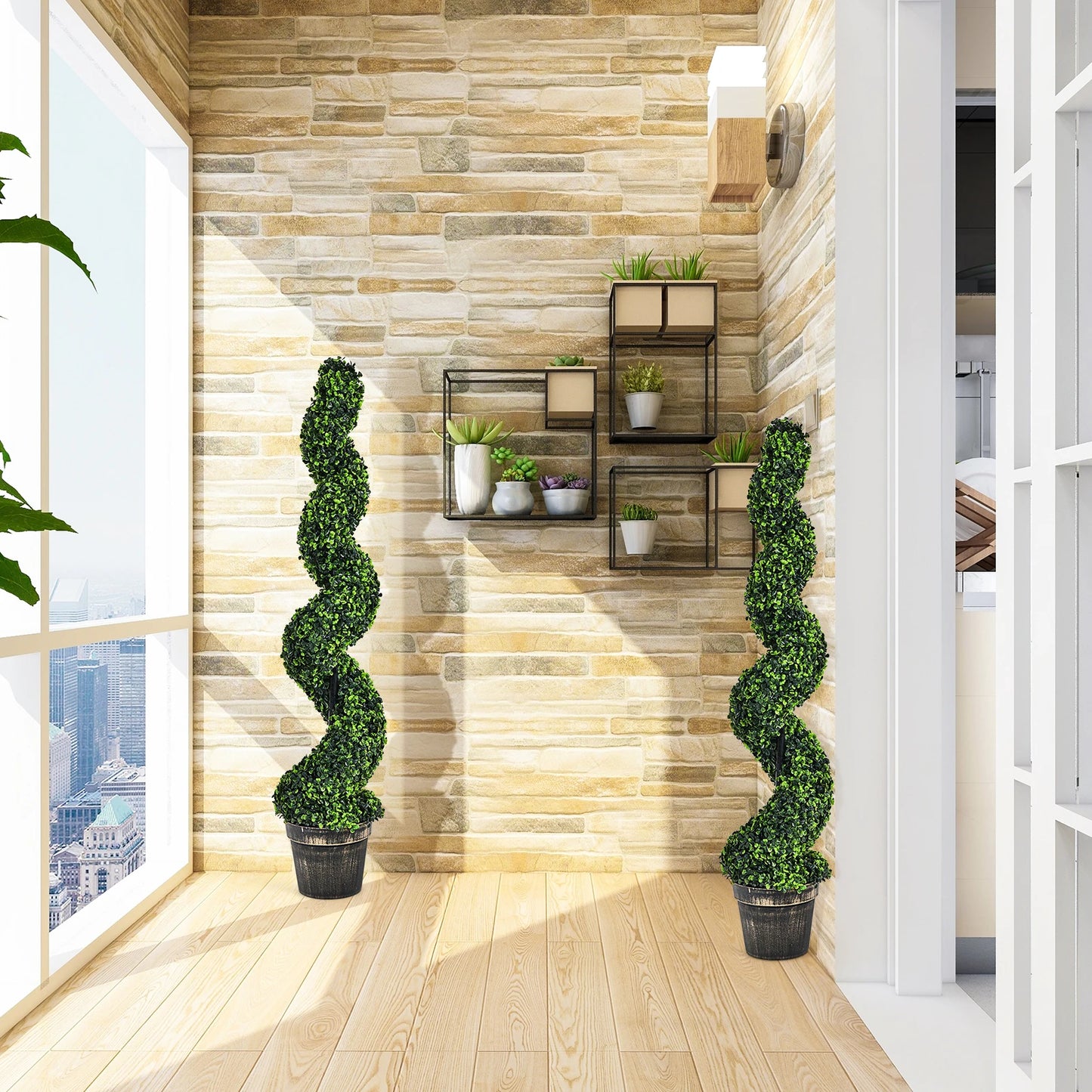 LIFEZEAL 2 Pack Artificial Spiral Boxwood Topiary Tree