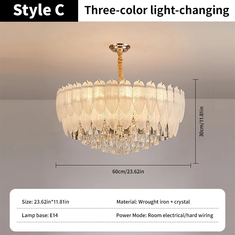 PIBAOGU Feather Crystal Chandelier With Dimmable Ambient Lighting