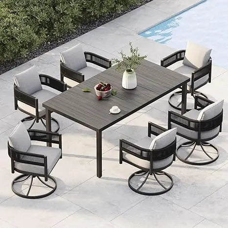 Outdoor Dining Set With Cushioned Wicker Chairs And Table Frame
