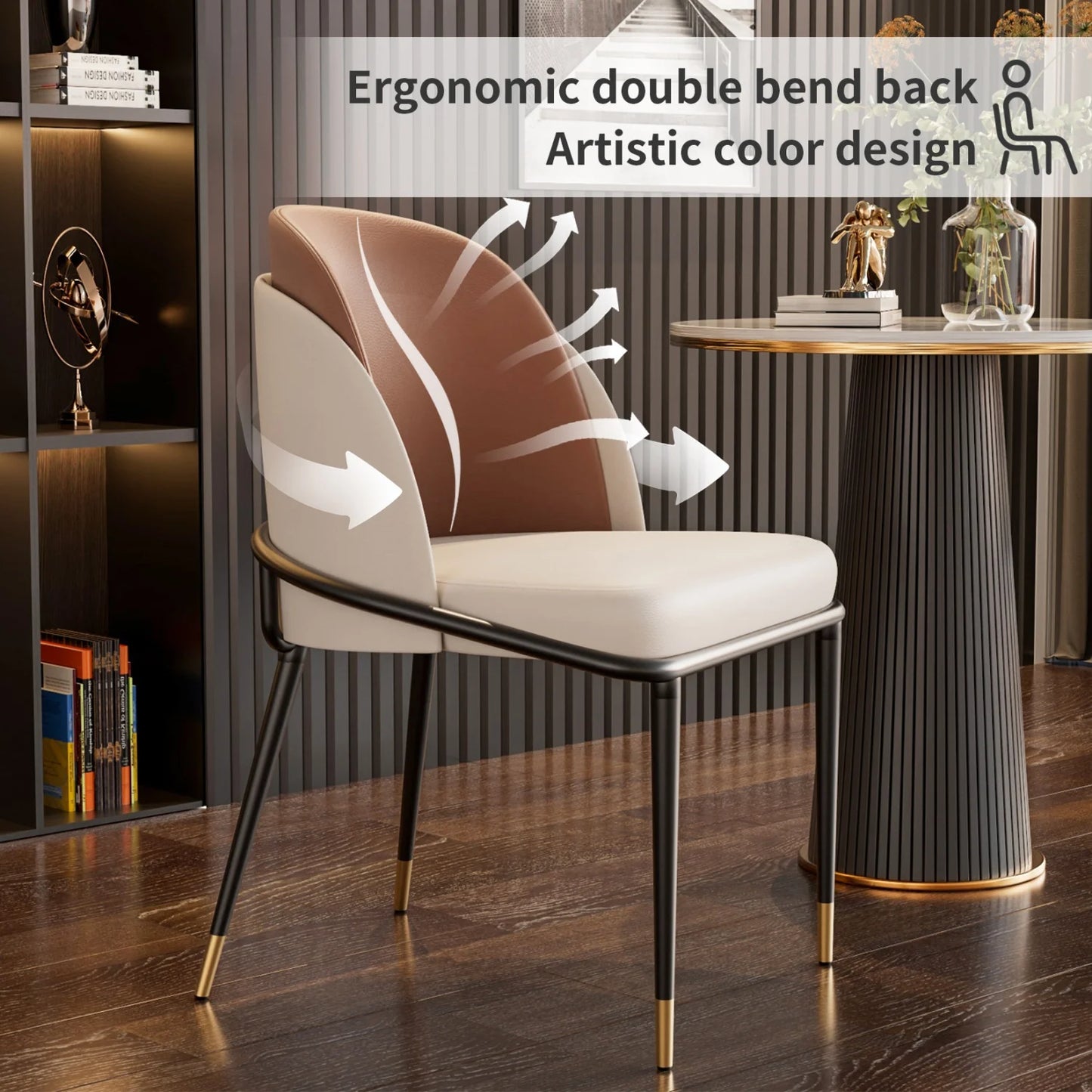 Set Of 2 Dining Chairs Luxurious Upholstered Dining Room Kitchen Chairs Microfiber Silicone Leather 2 Colors for Home Restaurant