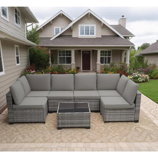 Xiaolang Seven Piece Outdoor Patio Rattan Wicker Sectional Sofa Furniture Set