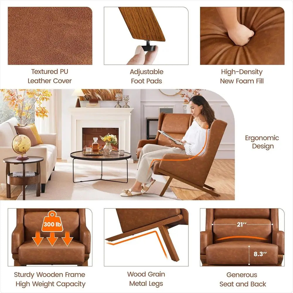 Accent Chairs Set O 2, Living Room Chairs, Aux Leather Armchairs Thick Seat Cushion, Oversized Recliner Chair High Backrest or B