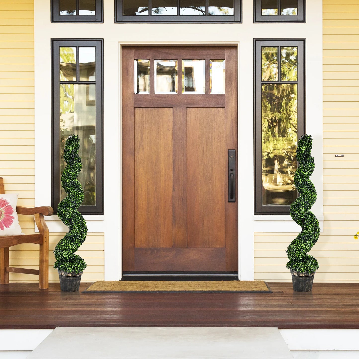 LIFEZEAL 2 Pack Artificial Spiral Boxwood Topiary Tree