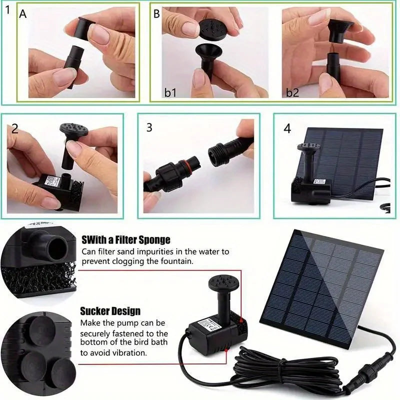 Solar Floating Fountain Pump With 6 Nozzles For Bird Baths