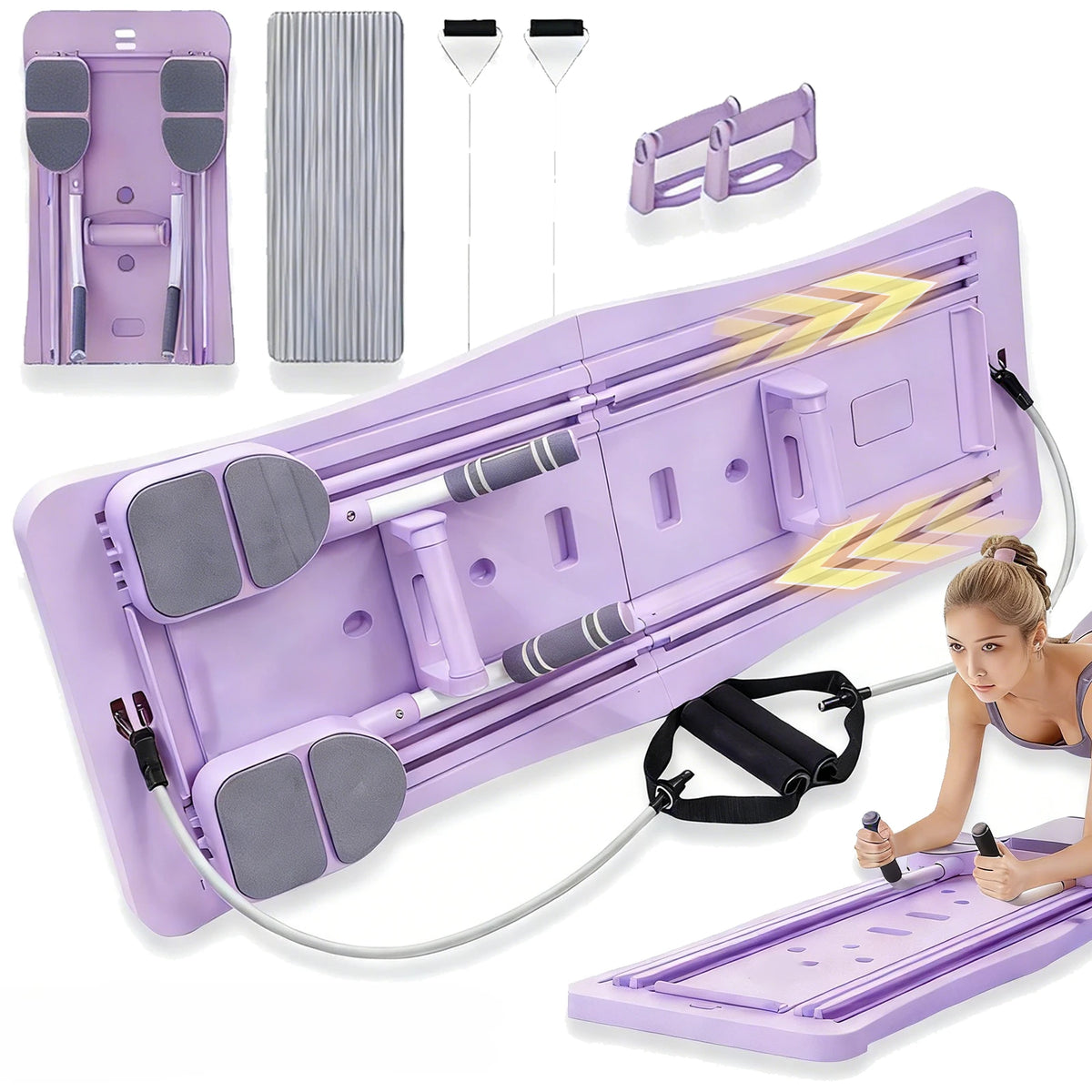 Foldable Pilates Sliding Board Reformer With Resistance Bands