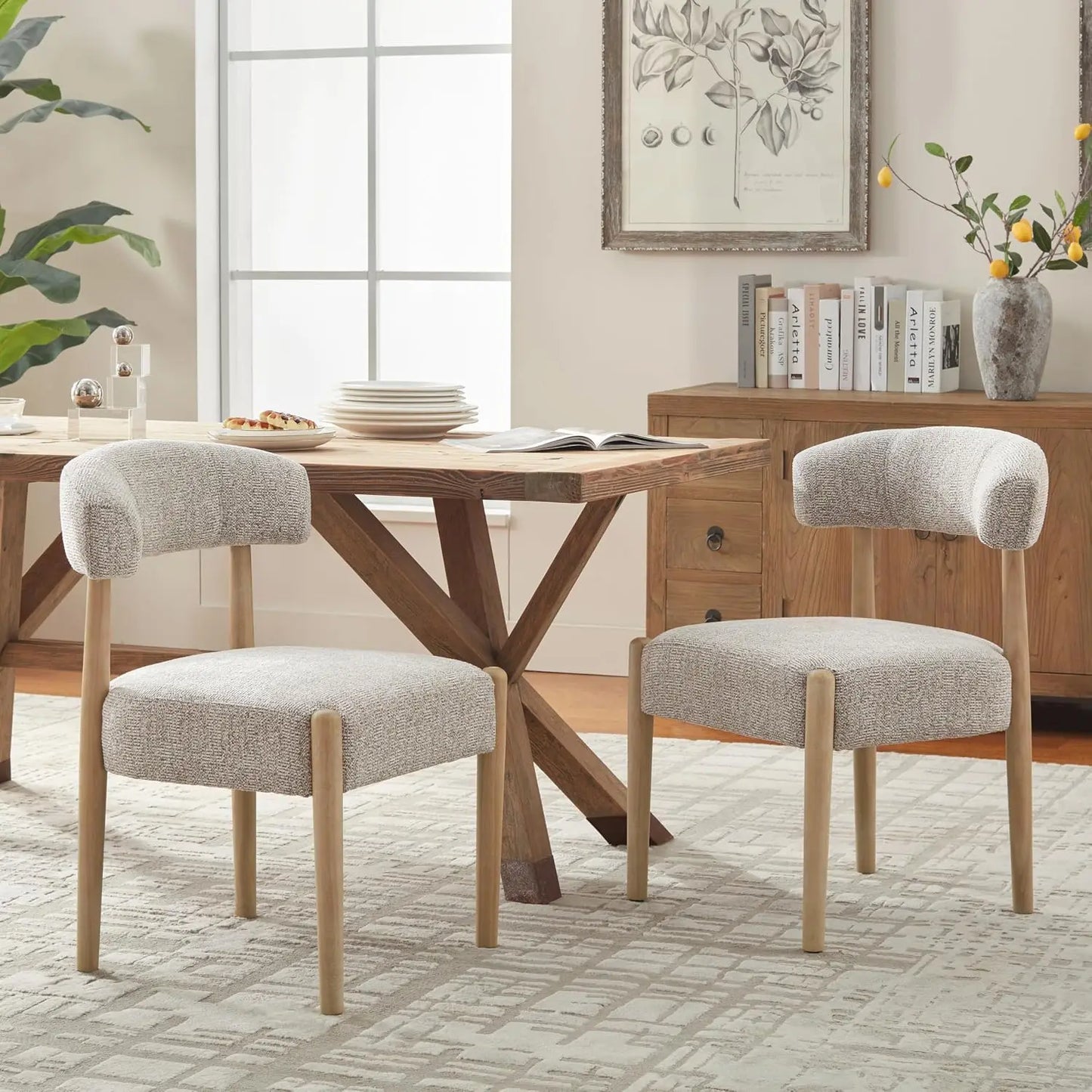 Wooden Dining Chairs Set of 2, Modern Upholstered Dining Room Chairs with Rubberwood Legs and Curved Backrest,, Customized