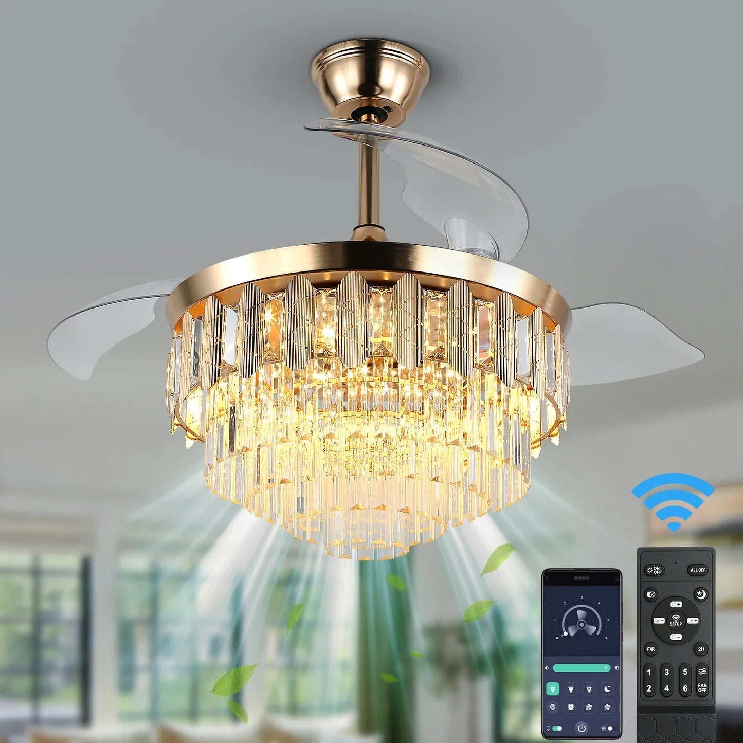 GreeLustr Modern Ceiling Fan With Led Light  Smart APP Remote Contro Reversible BLDC Intelligent Fandelier Lamp Indoor Fixture