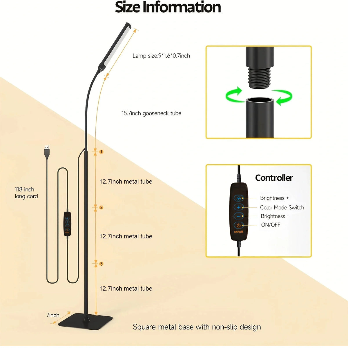DUMILOO Adjustable LED Floor Lamp With Flexible Gooseneck For Reading