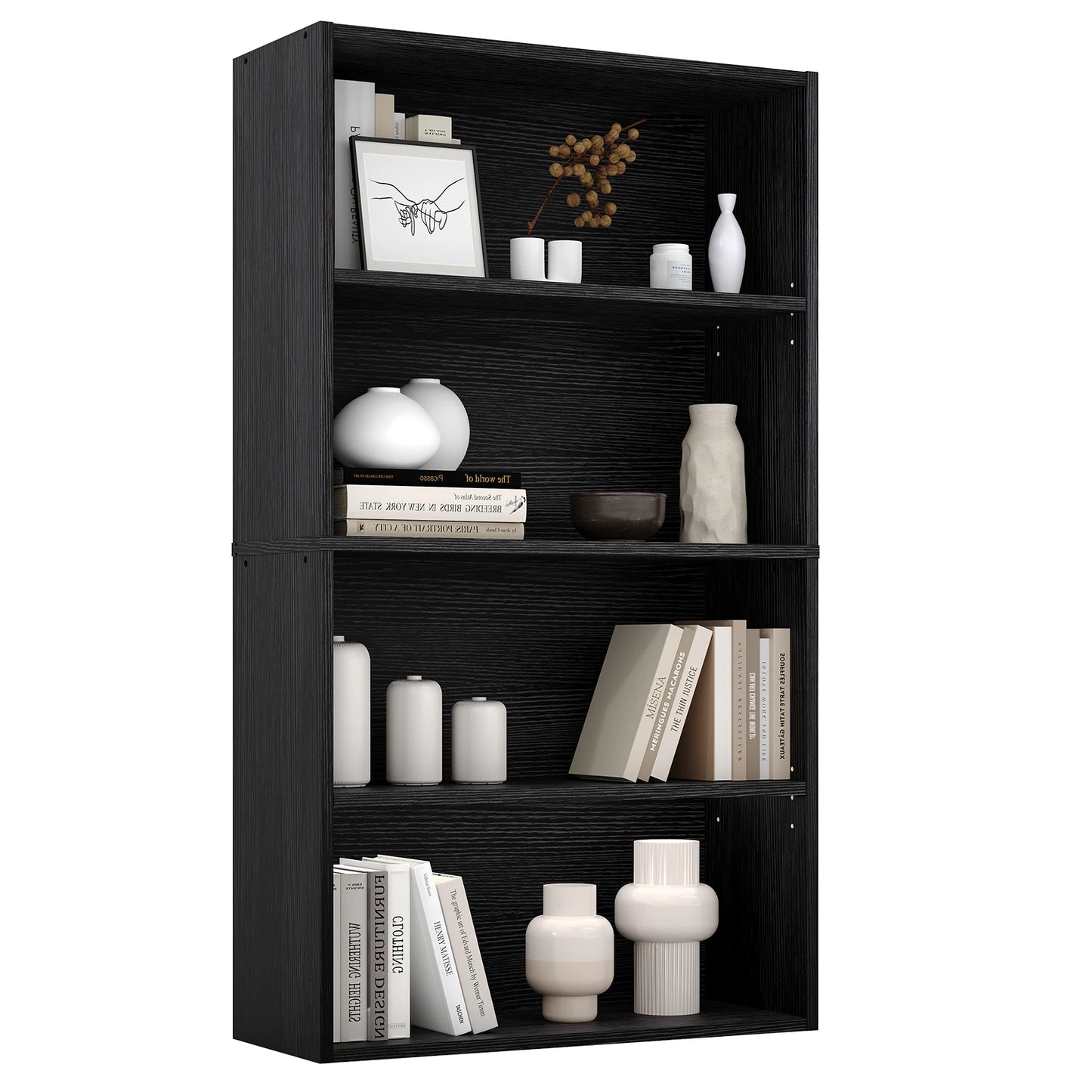 JHK 4 Tier Wooden Shelf Bookcase Tall Floor Standing Open Bookshelf Living Room