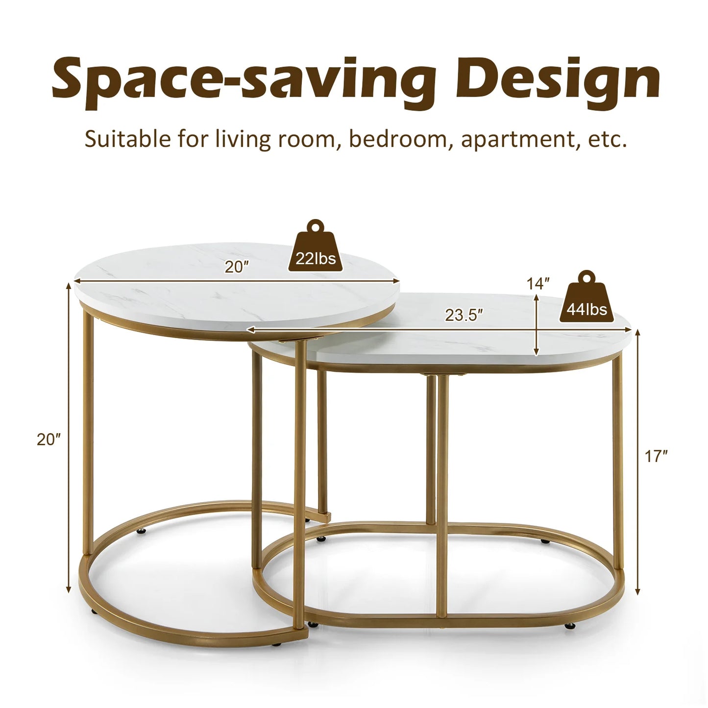 Nesting Coffee Table Modern Set of 2 Marble Coffee Side Table Set Living Room