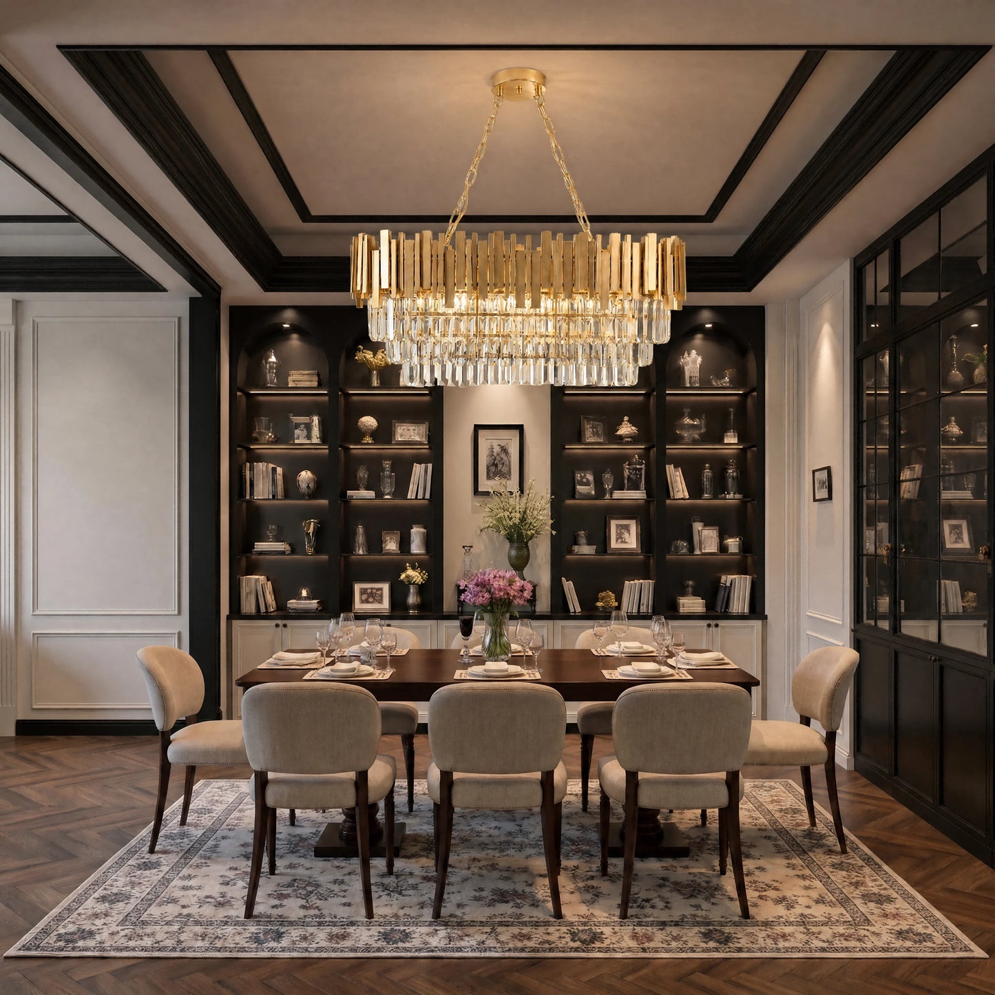 Modern Luxury Crystal Chandelier, Gold Crystal Chandelier, 3-Layer Raindrop Chandelier, Lighting Fixtures, Dining Room, Table, F