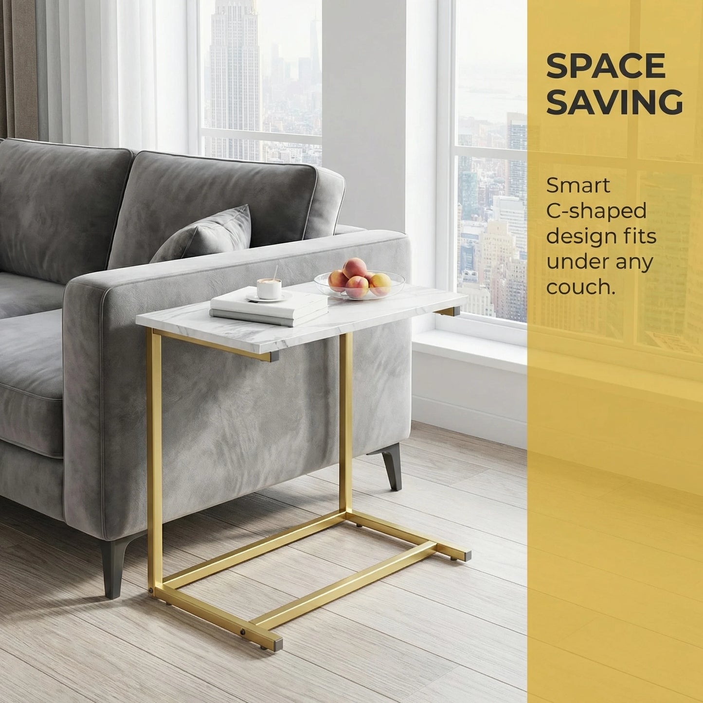C Shaped End Table 27 Inches High, Side Table for Couch Slide Under, C Table Sofa Side End Table for Living Room