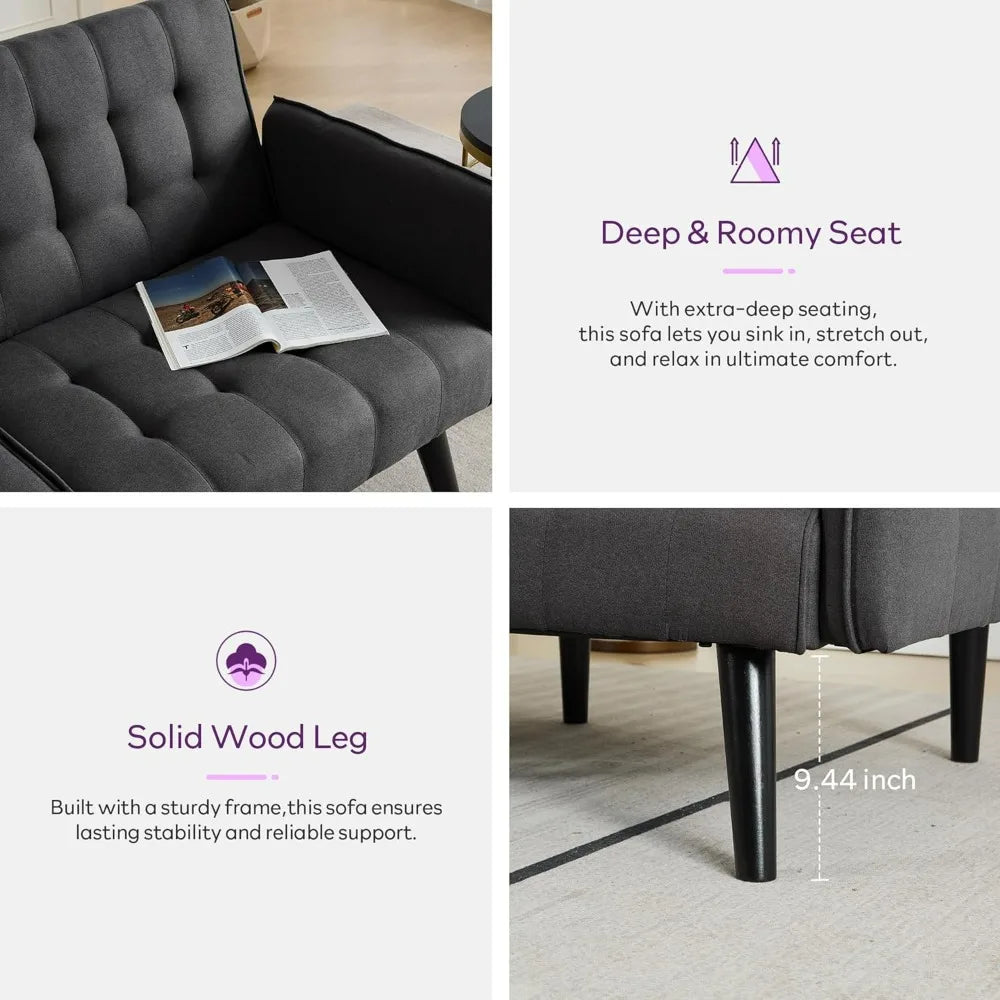 TYBOATLE Modern Tufted Adjustable Futon Sofa Bed With USB Ports