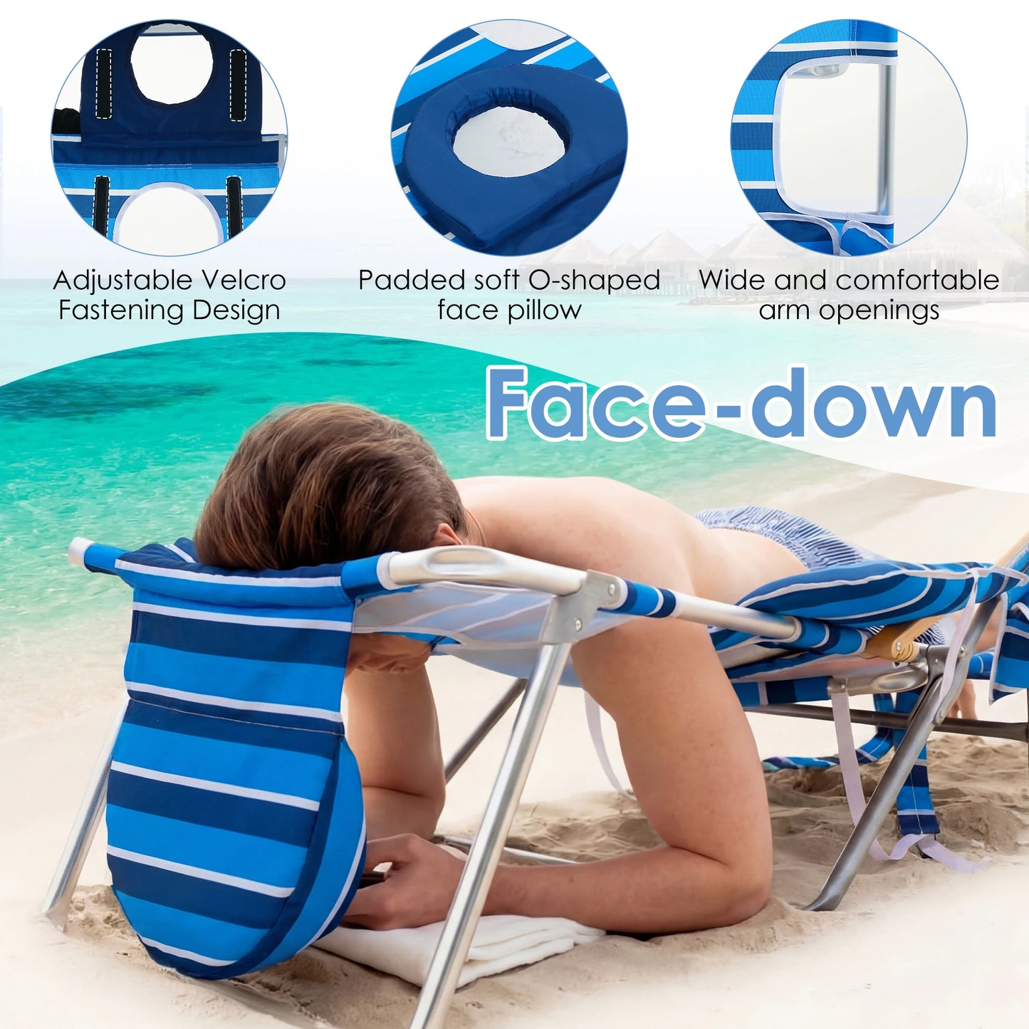TCGBKAF Backpack Beach Chair with 5-Position Footrest Sunbathing Lounge Chair for Pool&Beach&Lawn Double Shoulder Straps Folding Tanning Chair with Face&Arm Hole