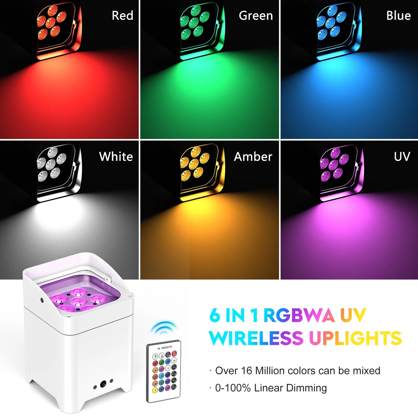 U'King RGBWA+UV LED Par Light 6x18W DMX Battery Wireless