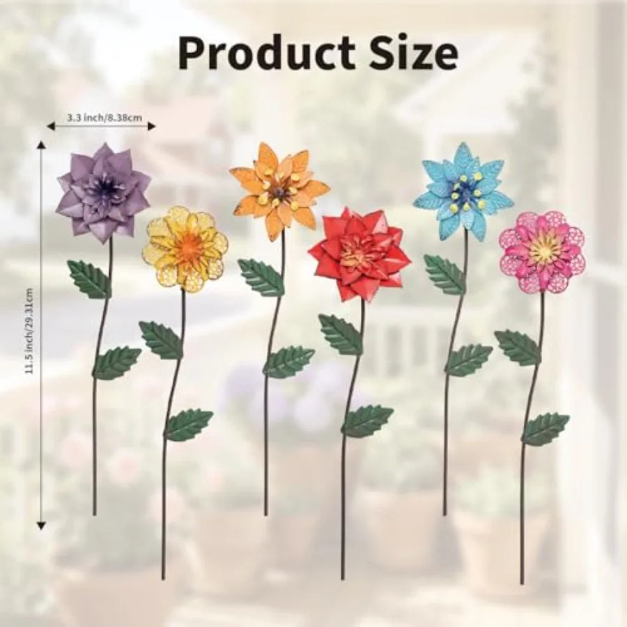Outdoor Flower Garden Stakes 6 Pack Weatherproof Metal Yard Art