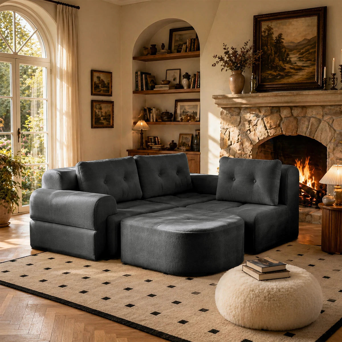 112.2" Convertible Modular Sectional Sofa, L-Shaped Couch with Chaise Lounge, Multifunctional Living Room Furniture
