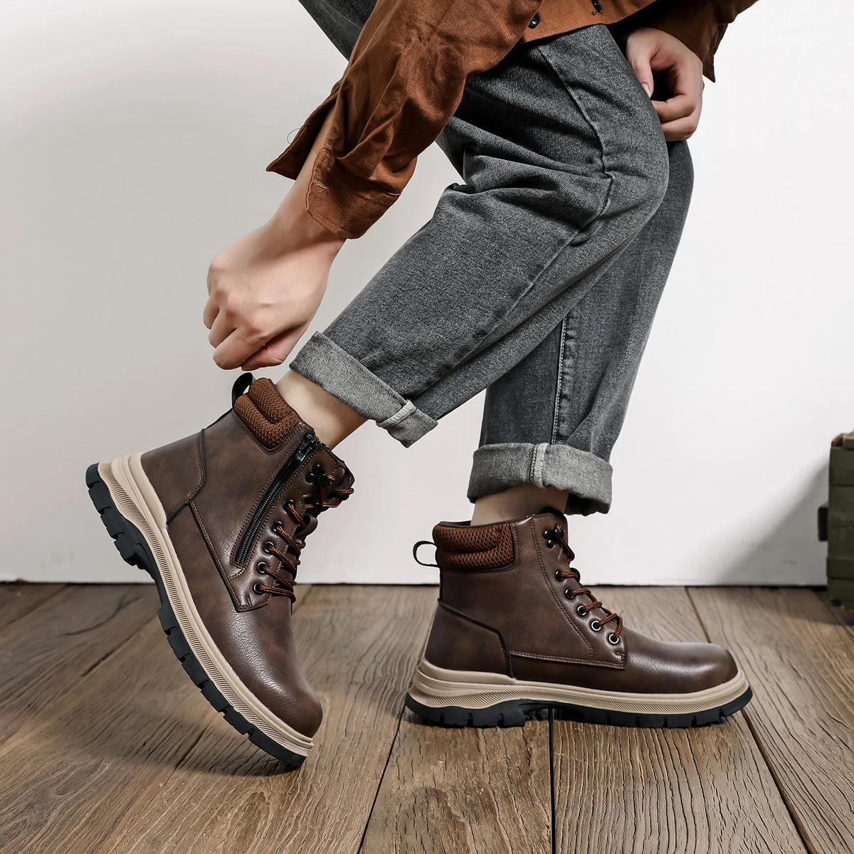 VEIGAR Men's Waterproof Leather Steel Toe Zipper Work Boots
