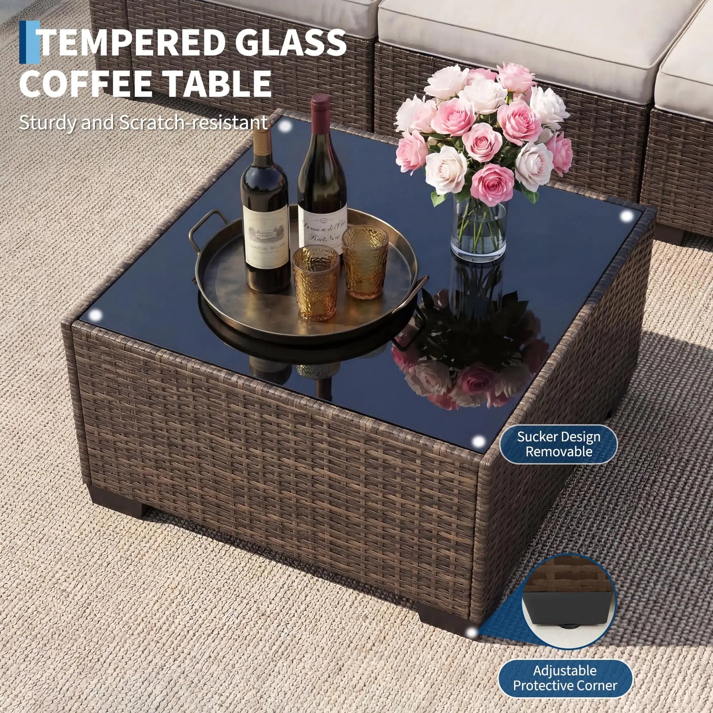 HobbyLane Outdoor PE Wicker Sectional Sofa Set With Ottoman Storage