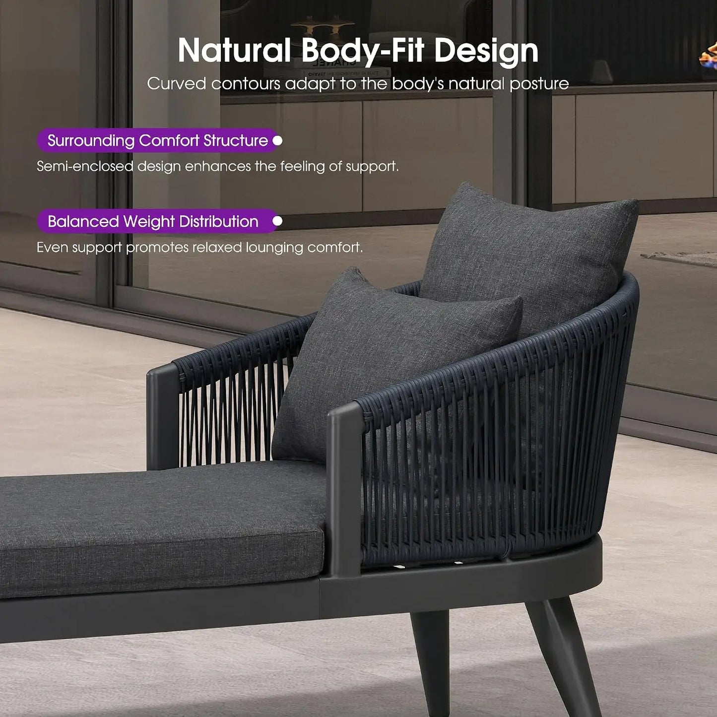 Outdoor Chaise Lounge Set of 2 Modern Aluminum Patio Lounge Chair with Cushion Wicker Backrest All Weather for Deck, Customized