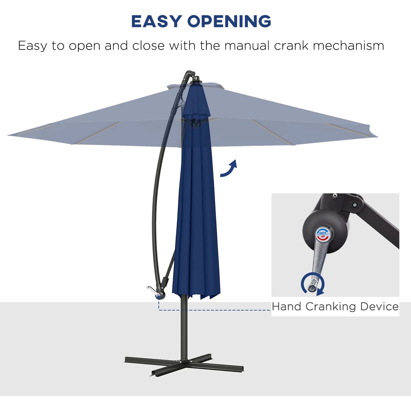 10' Cantilever Hanging Tilt Offset Patio Umbrella with Uv & Water Resistant Material and Cross Base (Weight Not Included), Navy Blue