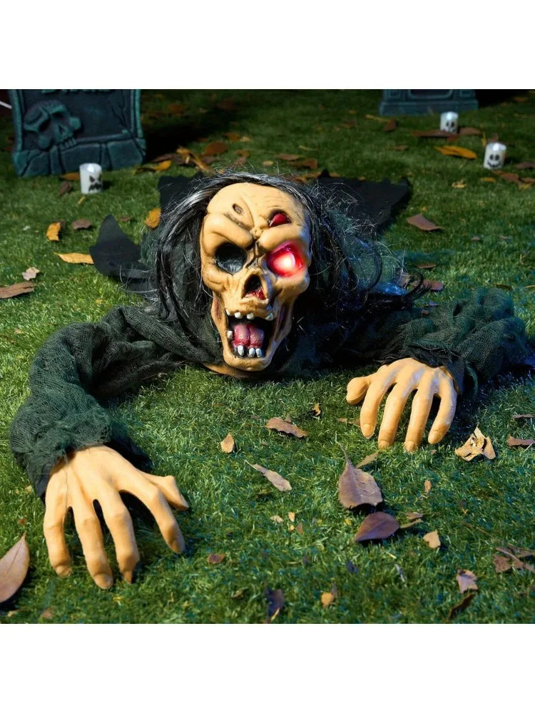 Halloween Outdoor Decoration Zombie Groundbreaker, Outside Halloween Graveyard Decor, Zombie Prop with Creepy Sound and Glowing Eyes, Scary Groundbreaker Decorations for Lawn Yard, Photobooth Props
