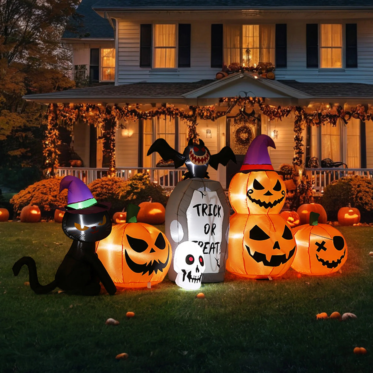 HiMISS Halloween Pumpkin Cat Tombstone Inflatable LED Yard Decor
