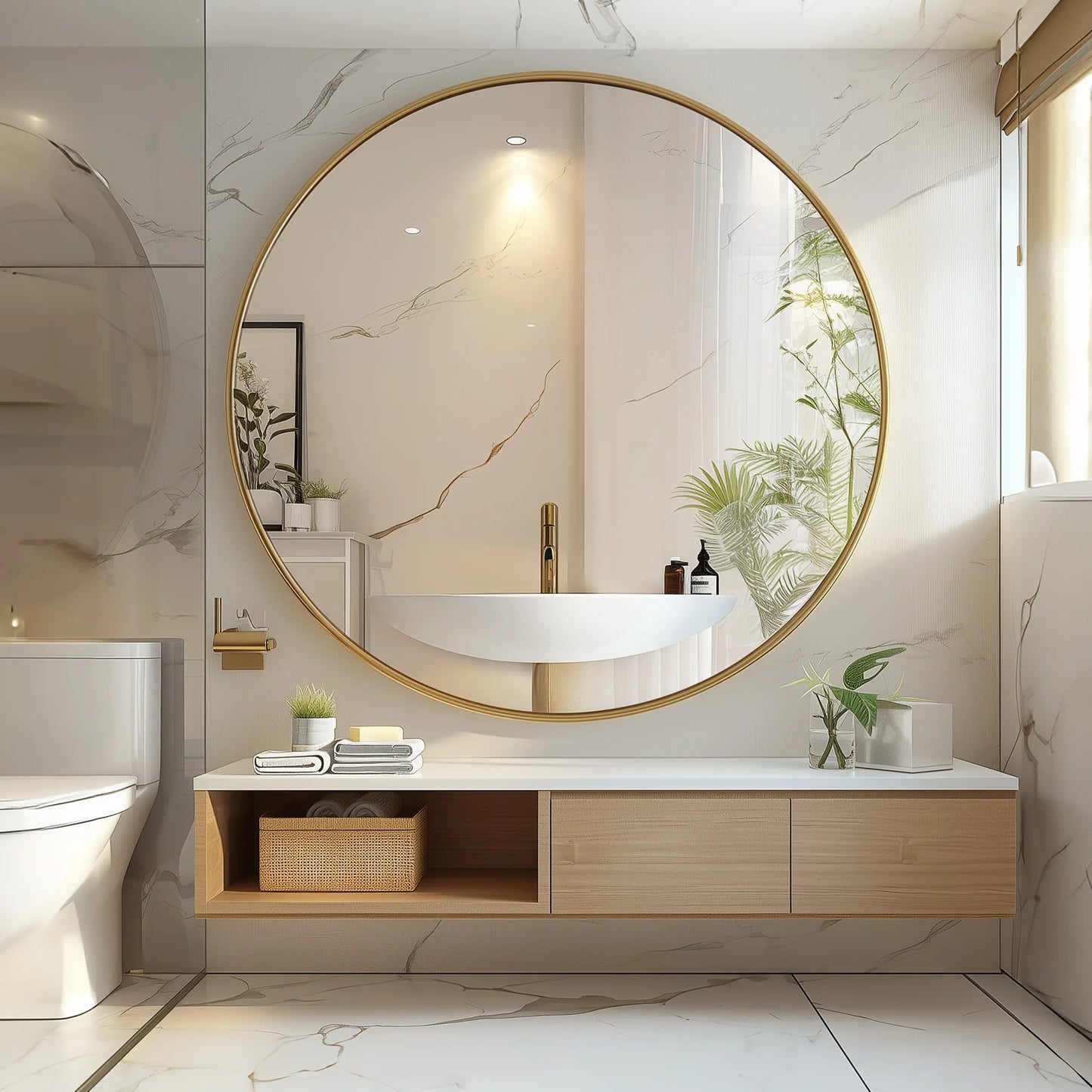 JHK Gold Round Vanity Mirror With Matte Metal Frame