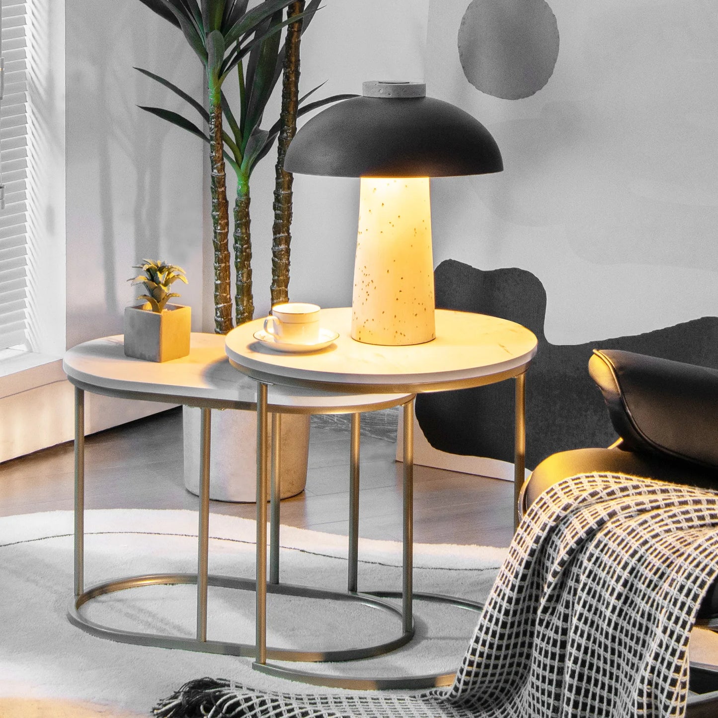 Nesting Coffee Table Modern Set of 2 Marble Coffee Side Table Set Living Room