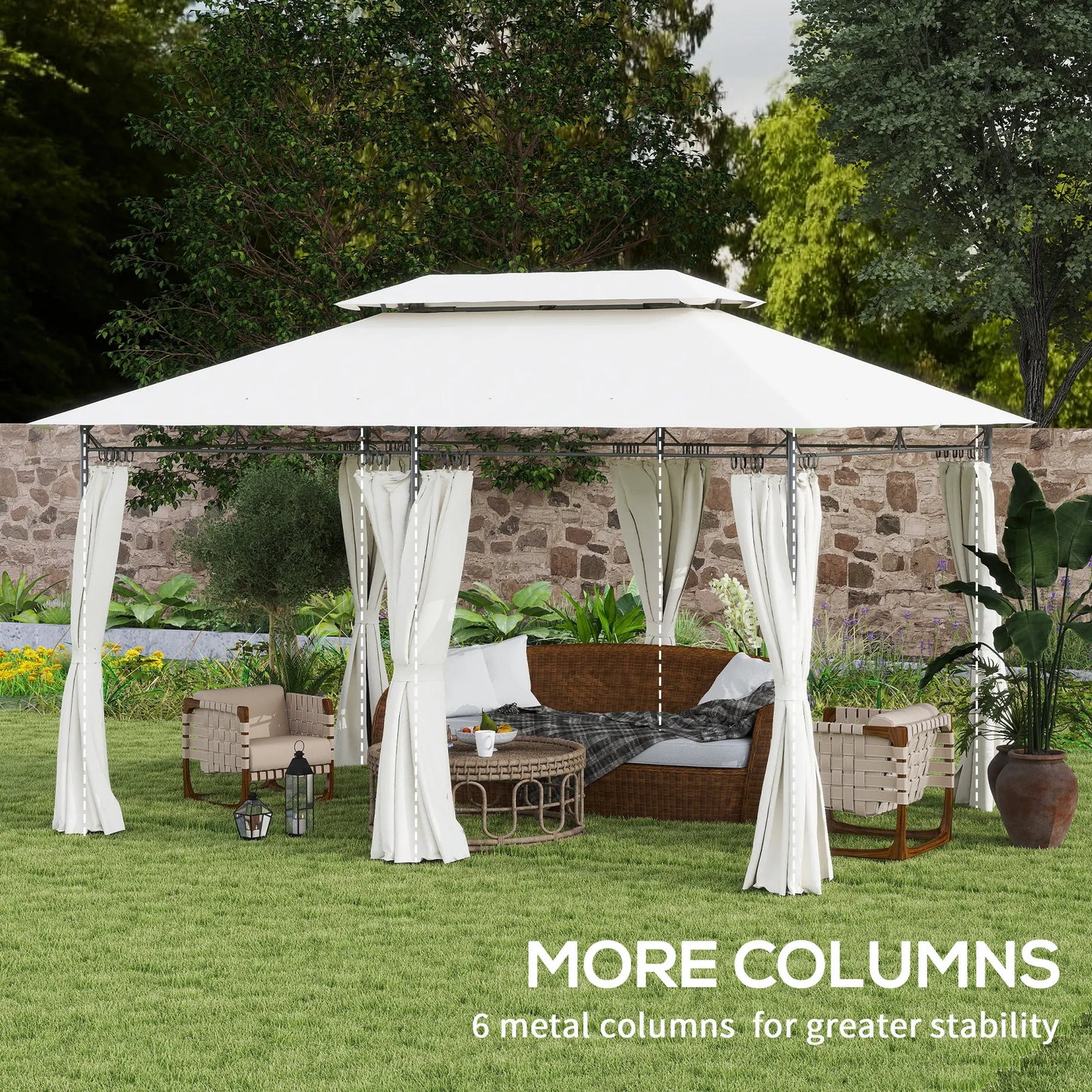 10 X 13 ft Double Roof Patio Gazebo with Curtains, Cream White