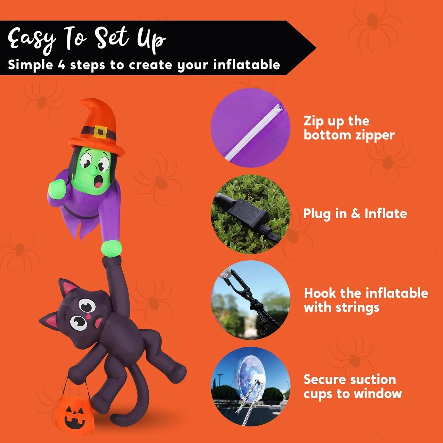 Halloween Witch And Black Cat LED Inflatable Roof Decoration