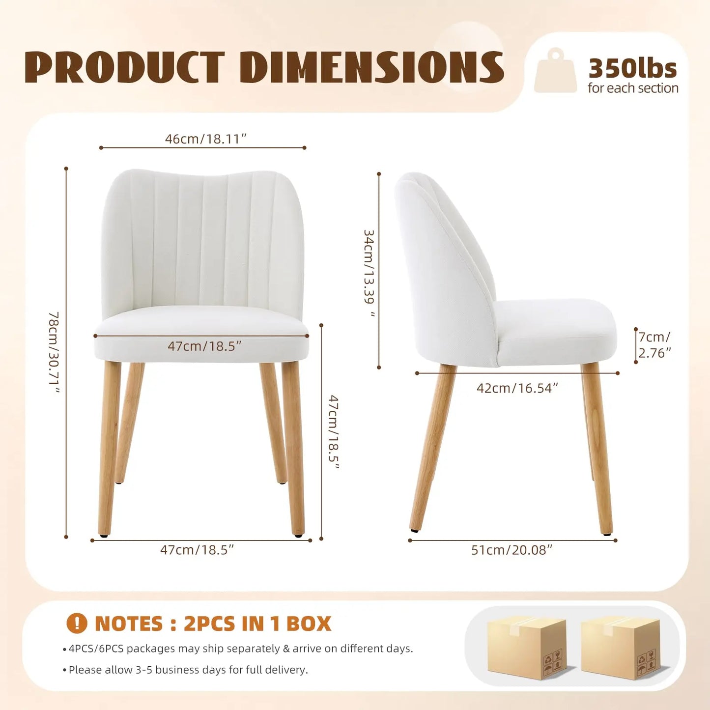 Set Of 2 Mid Century Modern Upholstered Dining Chairs, Fabric Kitchen Chairs With Curved Back And Wood Legs For Dining Room Living Room