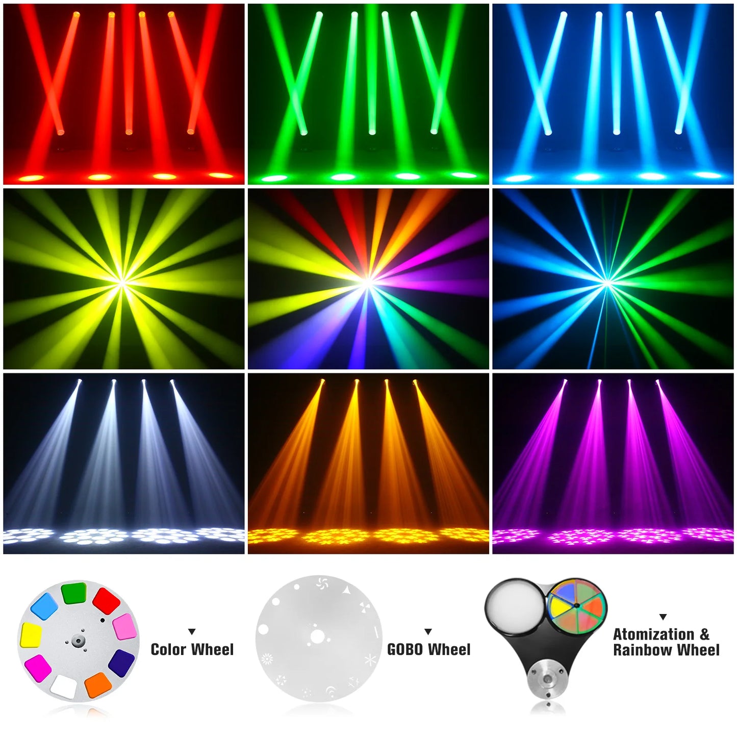 U'King 150W Beam Moving Head Light Rotating 18 Prisms 14 Gobos LED Rainbow Effect Zoom Stage Light DMX512 for DJ Disco Wedding