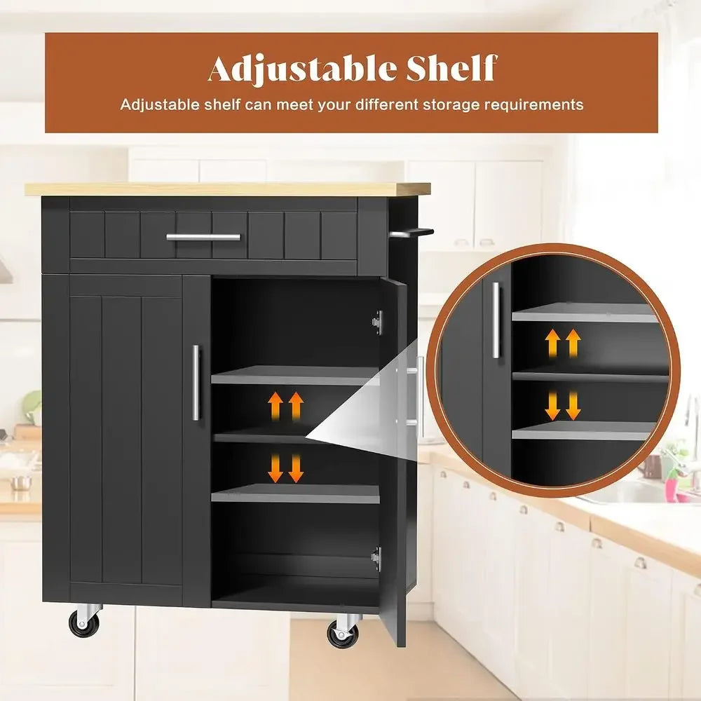 JY QAQA 26" Kitchen Island on Wheels with Storage Cabinet Kitchen Cart Cabinet with Shelves, Cart Handle or Towel Rack or ree Mo