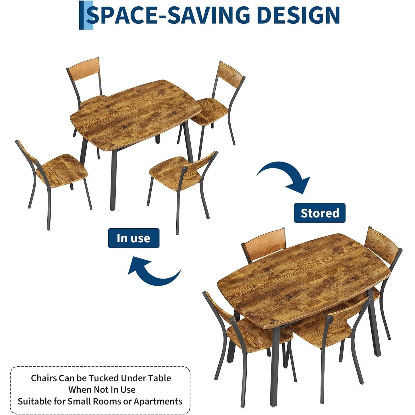 5 Piece Dining Table Set For 4, 43 Inch Kitchen Table And 4 Chairs With Storage Shelf, Space Saving Dining Set For Apartment