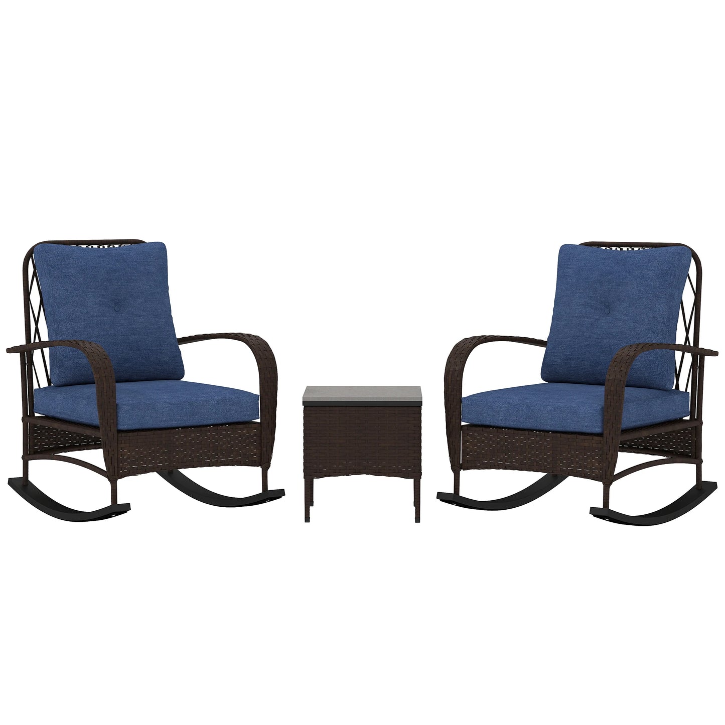 Patio Furniture Set, Rocking Chairs W/ Coffee Table, Cushion Brown