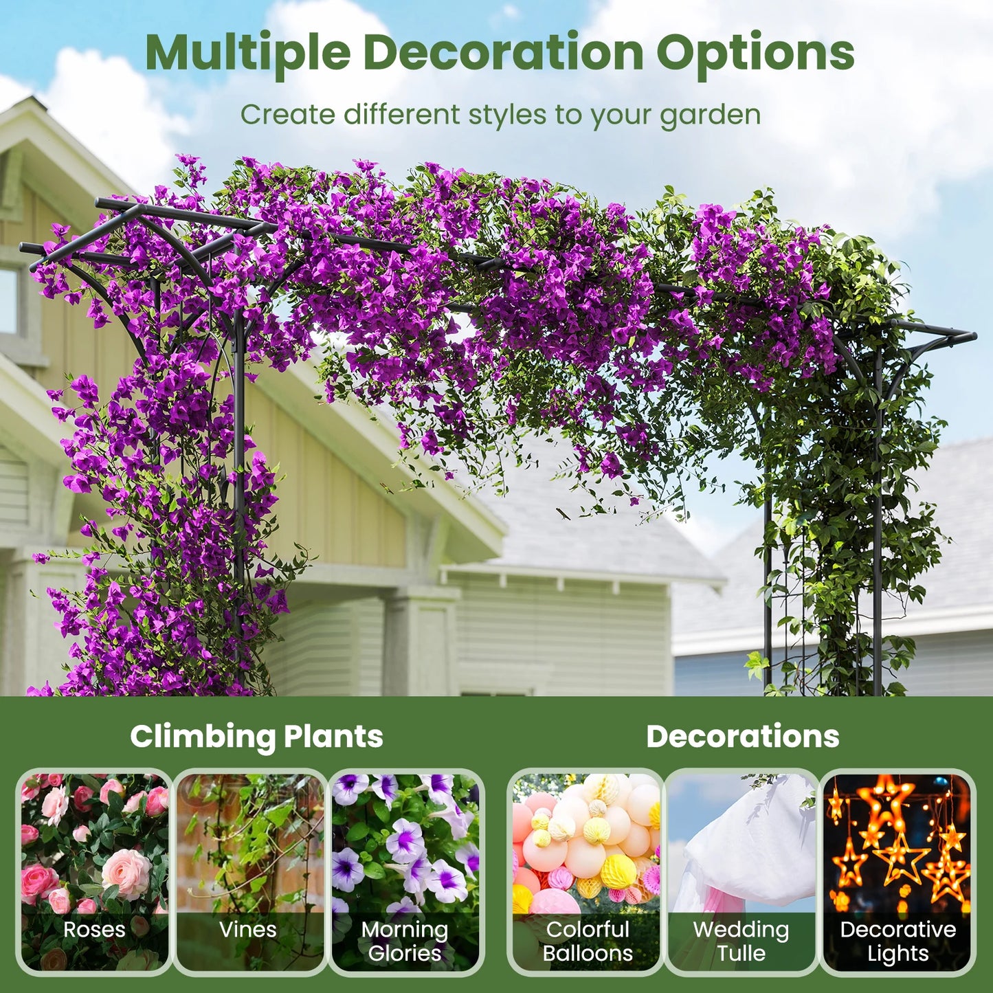 LIFEZEAL Garden Rose Arch Pergola Climbing Trellis Metal
