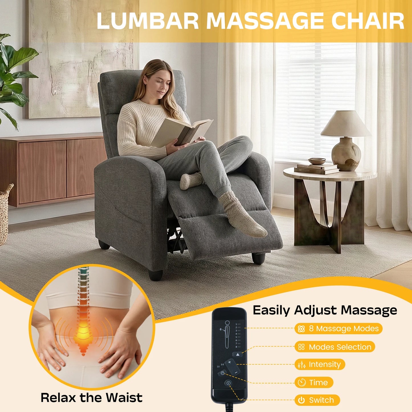 MCQ Living Room Recliner Sofa with Lumbar Support Sofa Fabric or Pu Leather for Adults Recliners Home Theater Seating Reclining Sofa Chair for Living Room