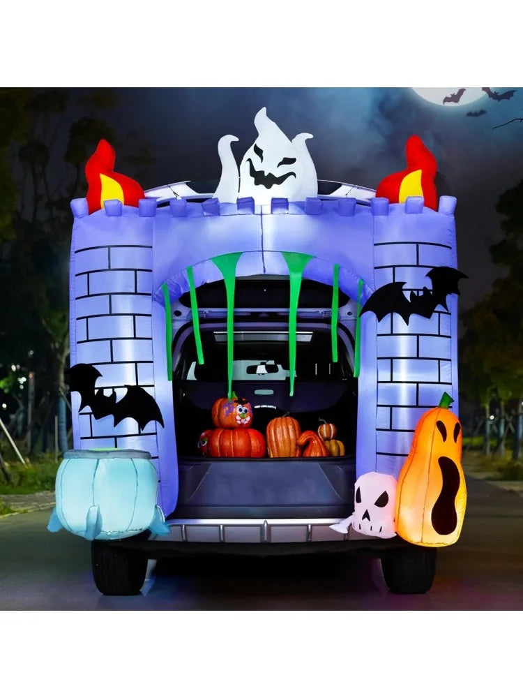 Halloween Inflatable Haunted Castle With Pumpkin Ghosts And LED Lights