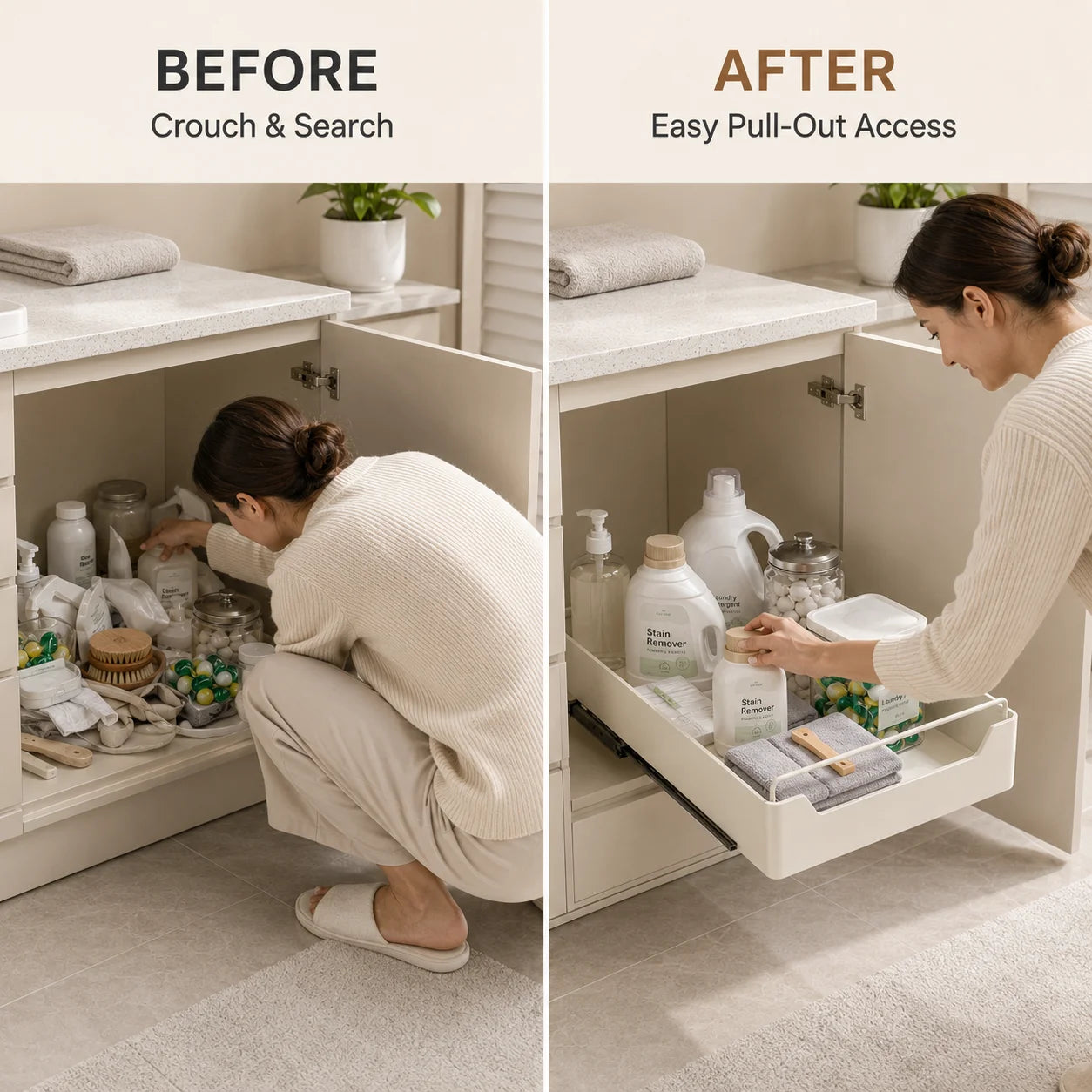 CL Metal Cabinet Storage Rack Self-Adhesive Nano-Film No-Drill Heavy-Duty Sliding Drawer Basket for Kitchen Bathroom Bedroom