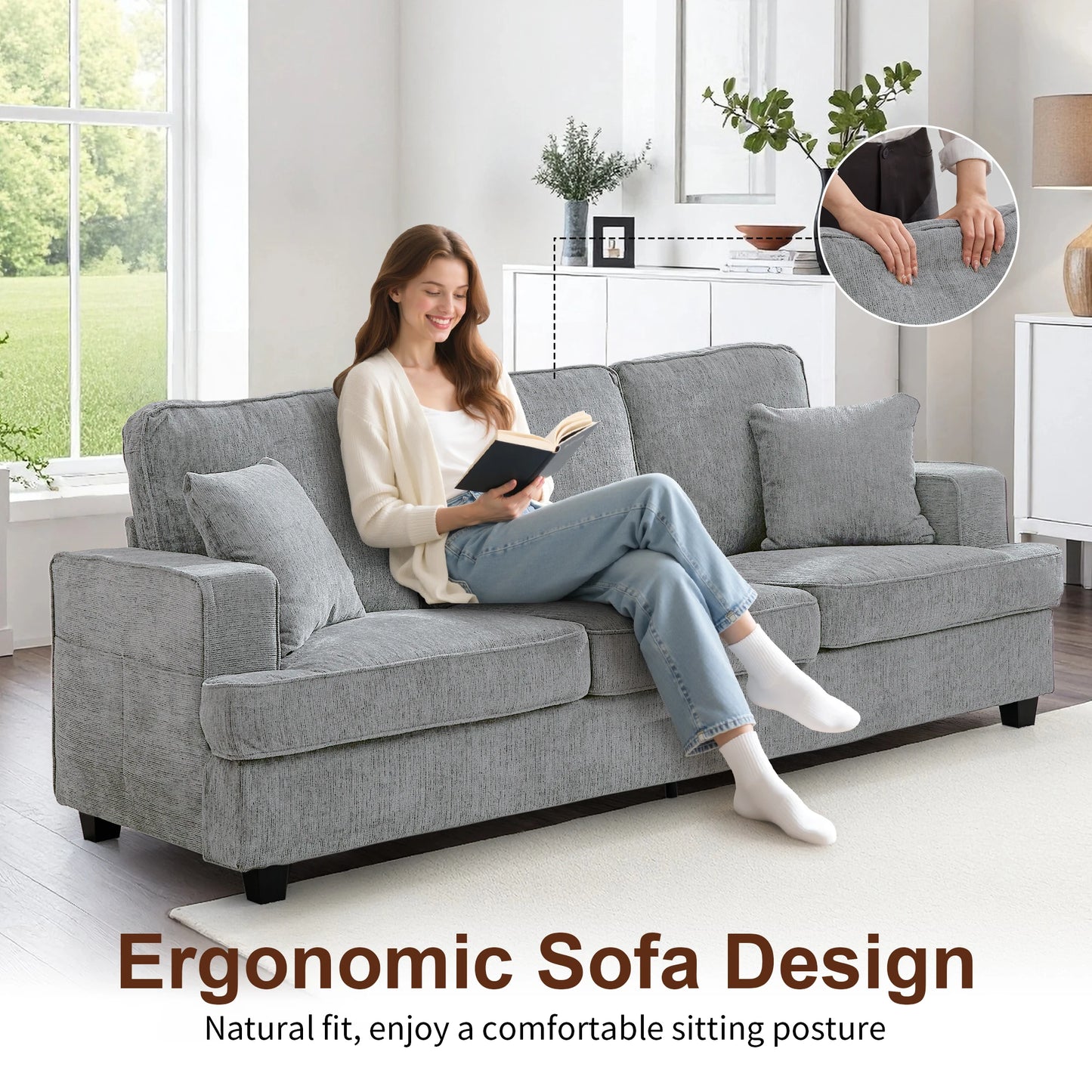 Cloud Chenile Sofa Modern 3 Seater for Living Room