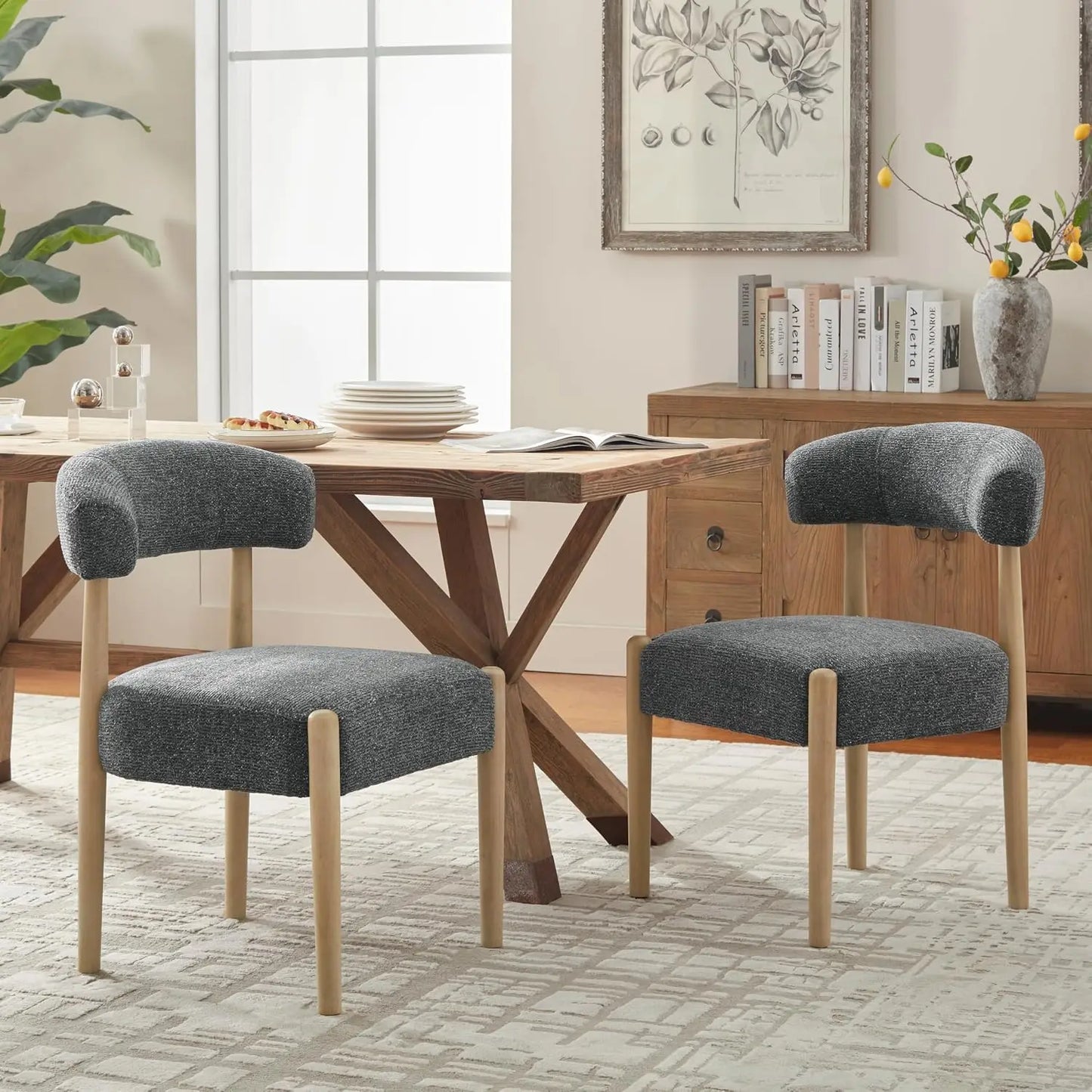 Wooden Dining Chairs Set of 2, Modern Upholstered Dining Room Chairs with Rubberwood Legs and Curved Backrest,, Customized