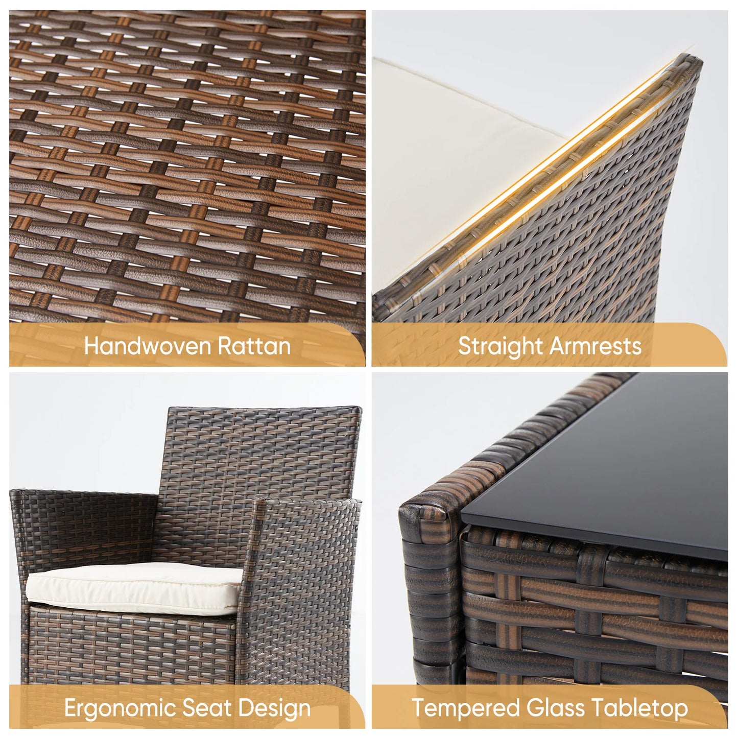 JHK Outdoor Patio Furniture Set Rattan Chairs With Glass Table