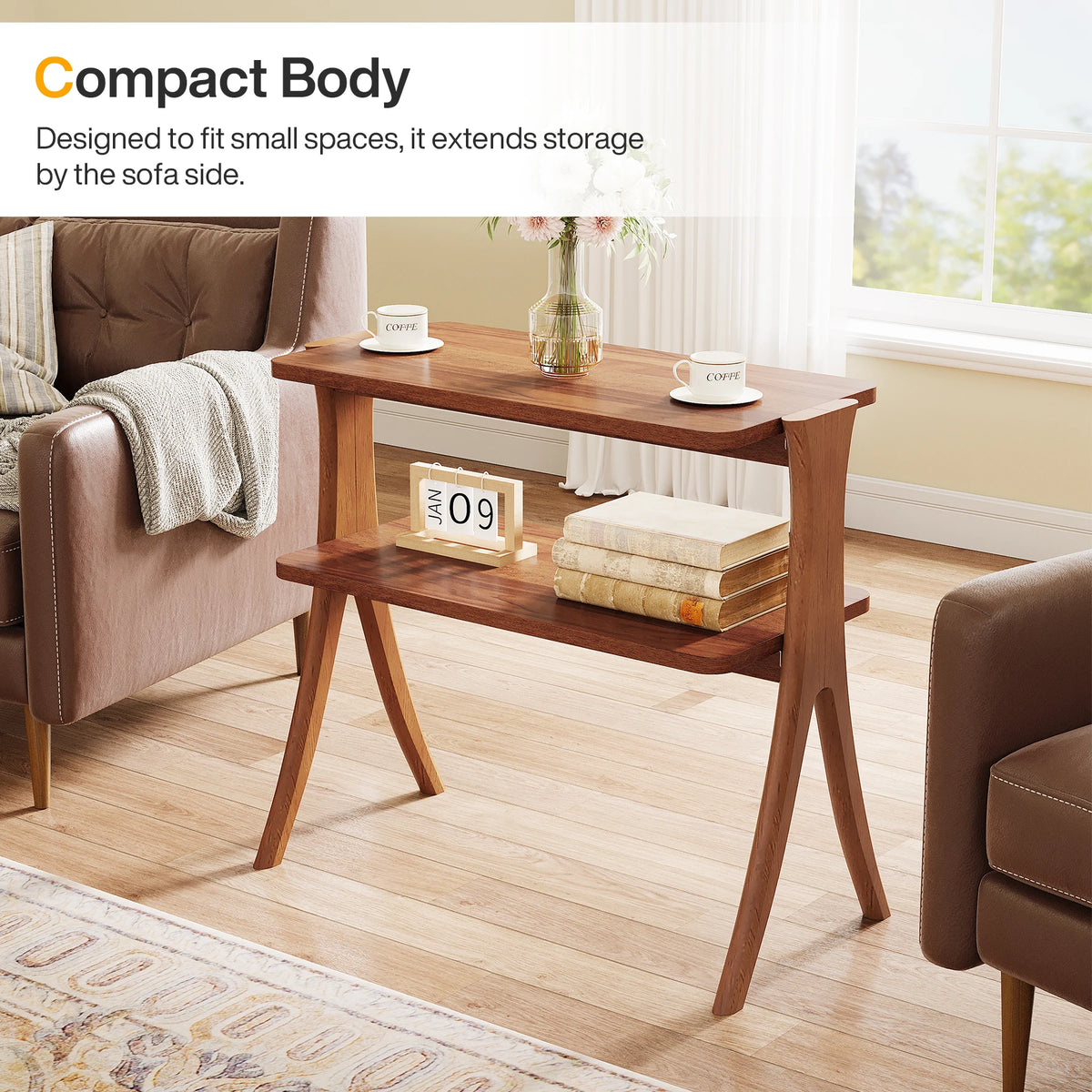 Tribesigns Narrow End Table With Two Tier Storage Shelf