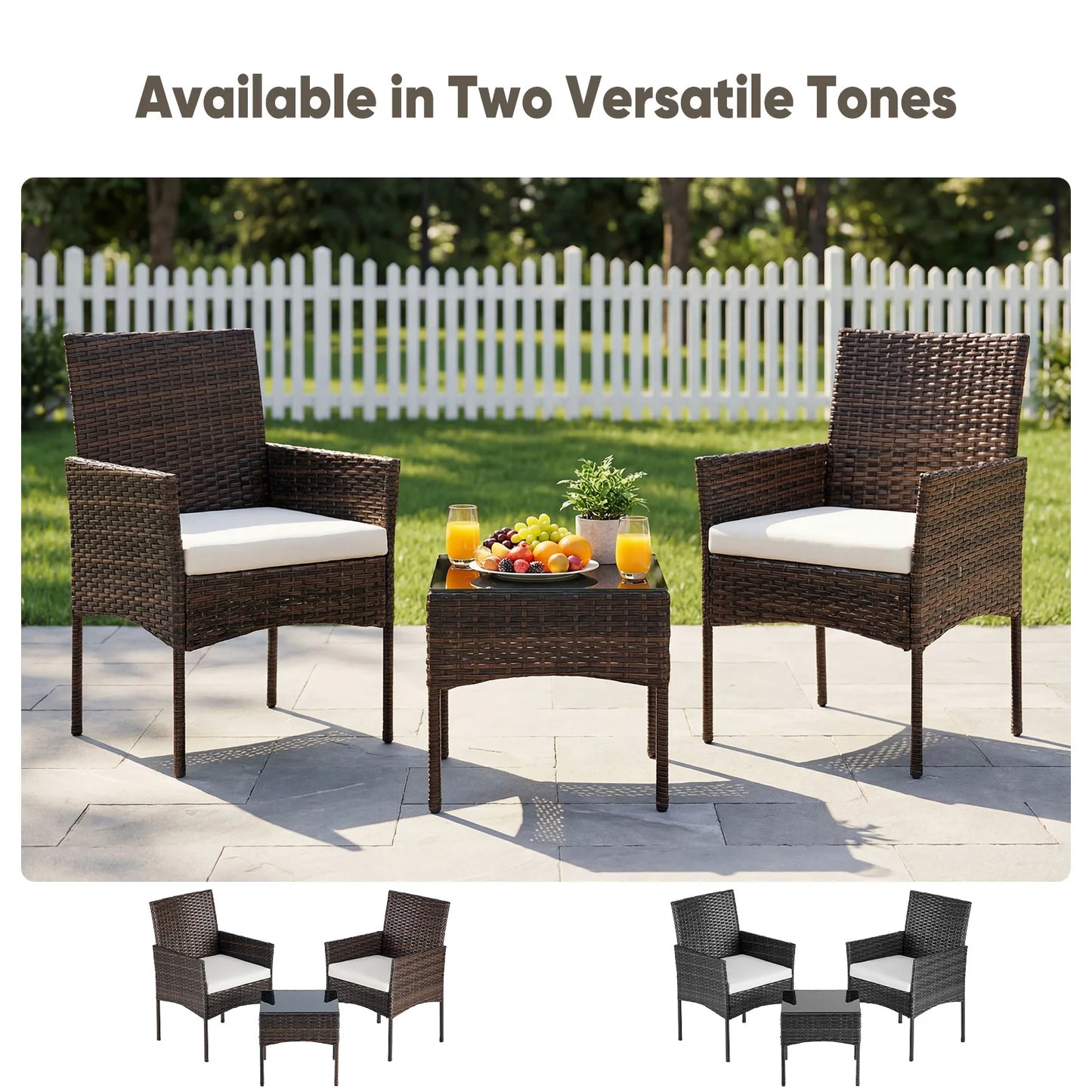 JHK Large Size 3 Pieces Outdoor Patio Furniture Set All-Weather Wicker Bistro Set with Removable Cushions and Glass Table Garden