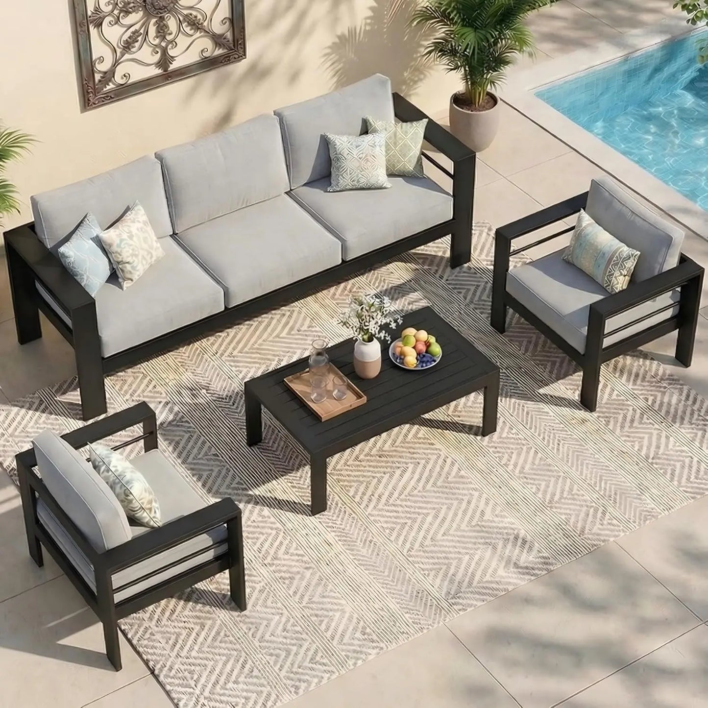 Aluminum Outdoor Patio Furniture Set, Oversized Patio Conversation Sets with Deep Seating and Wide Armrest, Outdoor, Customized