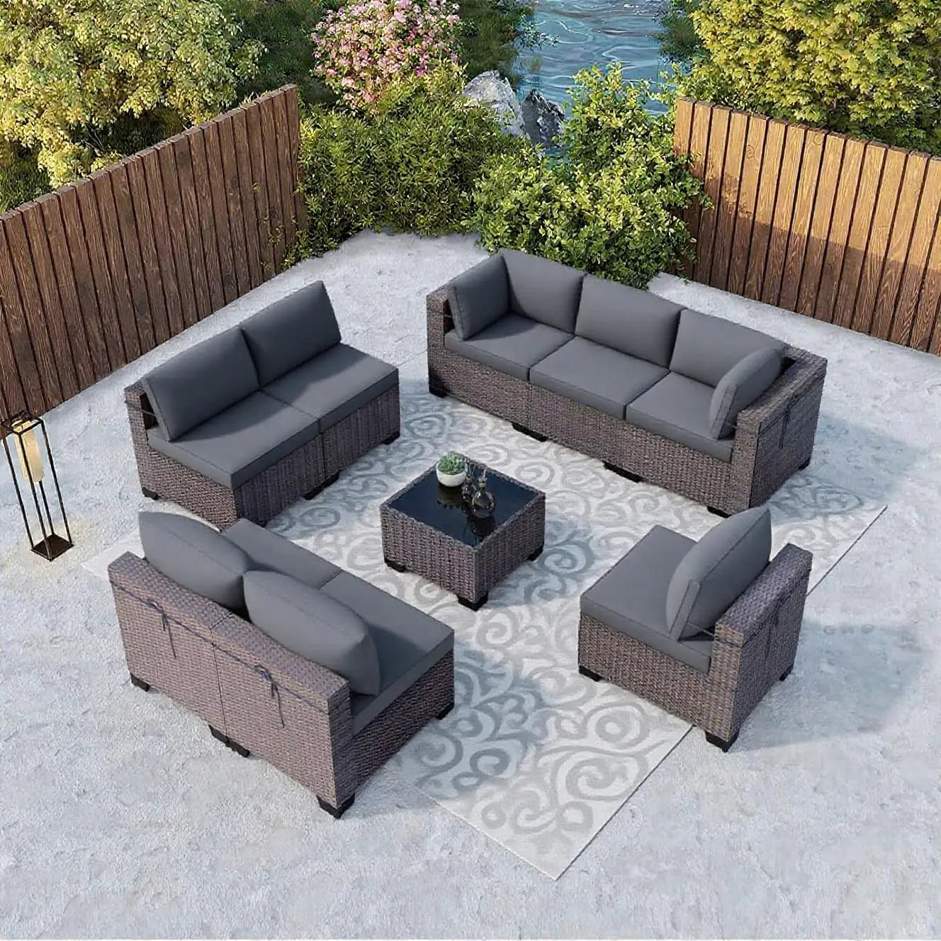 Outdoor Patio Furniture Set,12 Pieces Sectional Rattan Sofa Set Brown PE Rattan Wicker Patio Conversation Set with 10, Custom