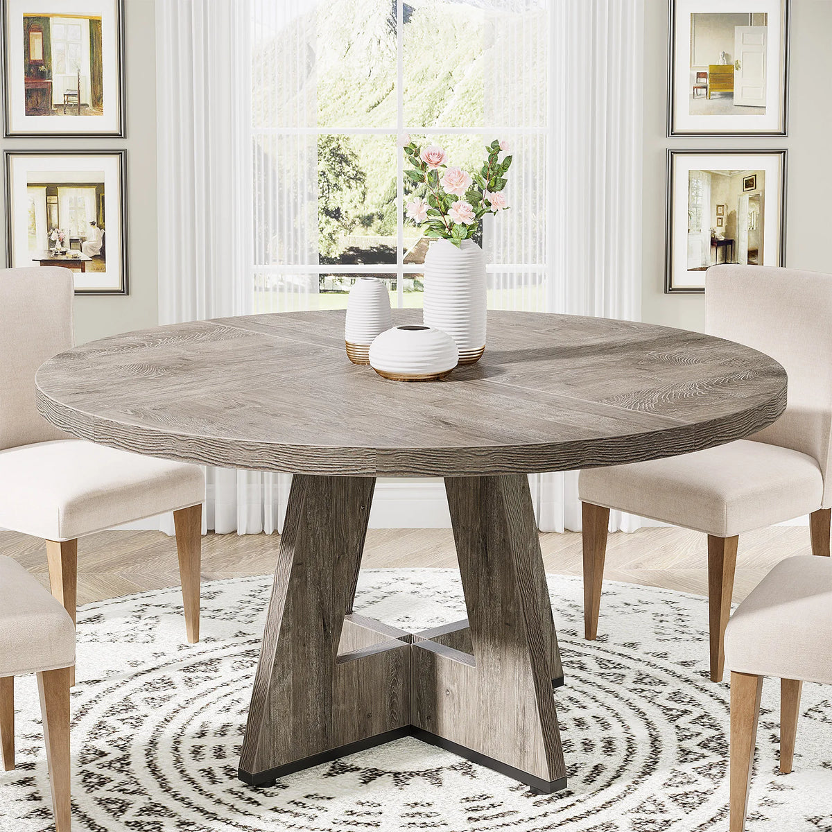Tribesigns Modern Round Farmhouse Dining Table for Home