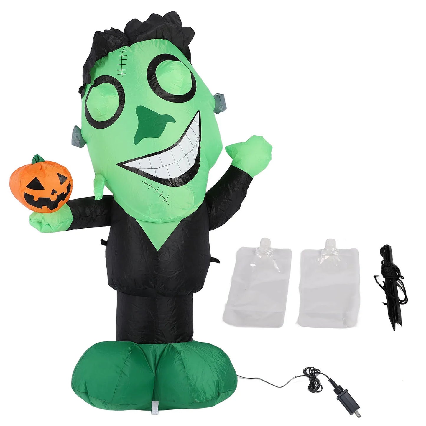 3.9ft Inflatable Green Monster w Pumpkin Big Eyes LED Lights Outdoor Yard Garden Lawn Holiday Party Decor IP44 Water Resistant